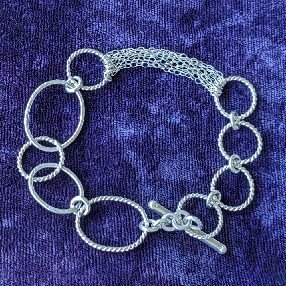 Vintage 925 Sterling Silver Abstract Asymmetric Openwork Link Bracelet